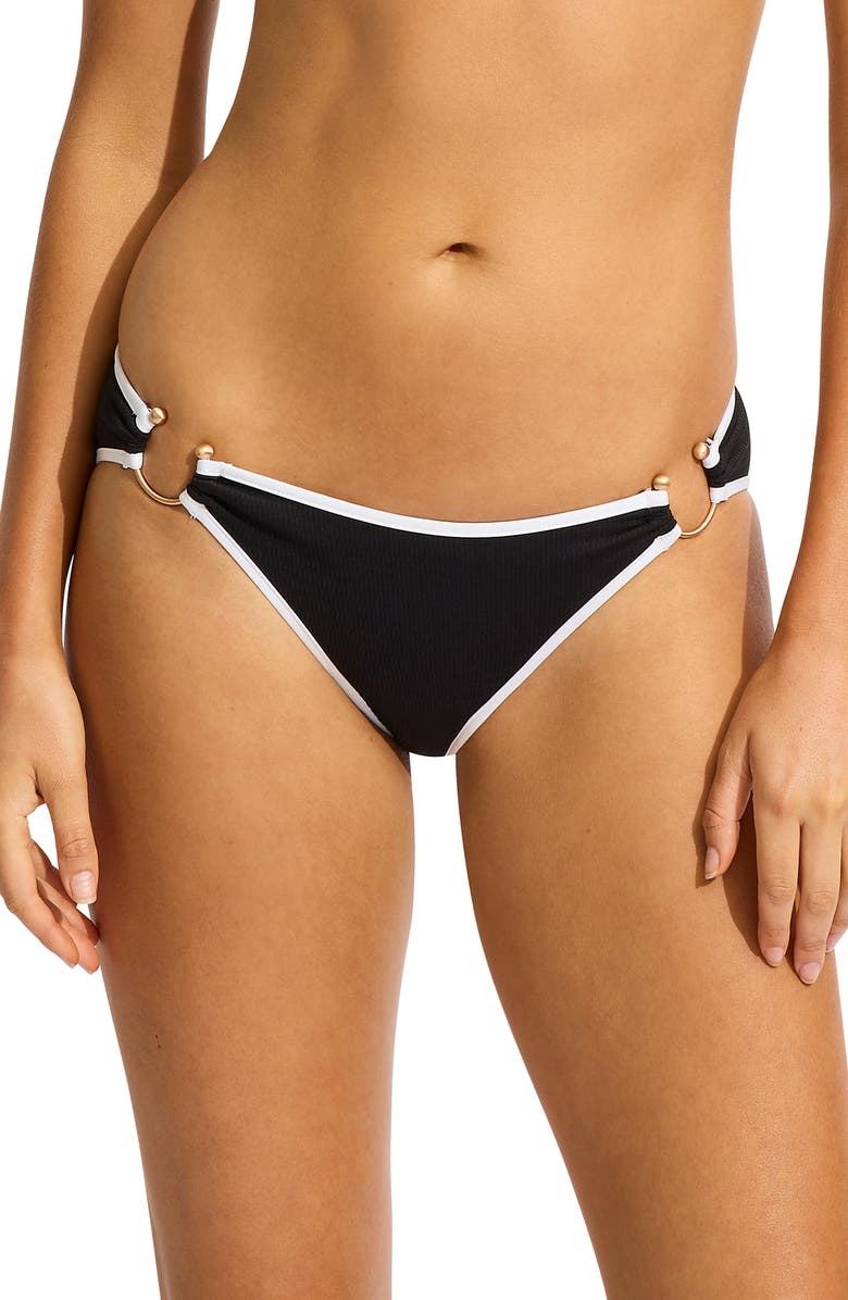 Seafolly Ring Hipster Bikini Bottoms, Main, color, Black