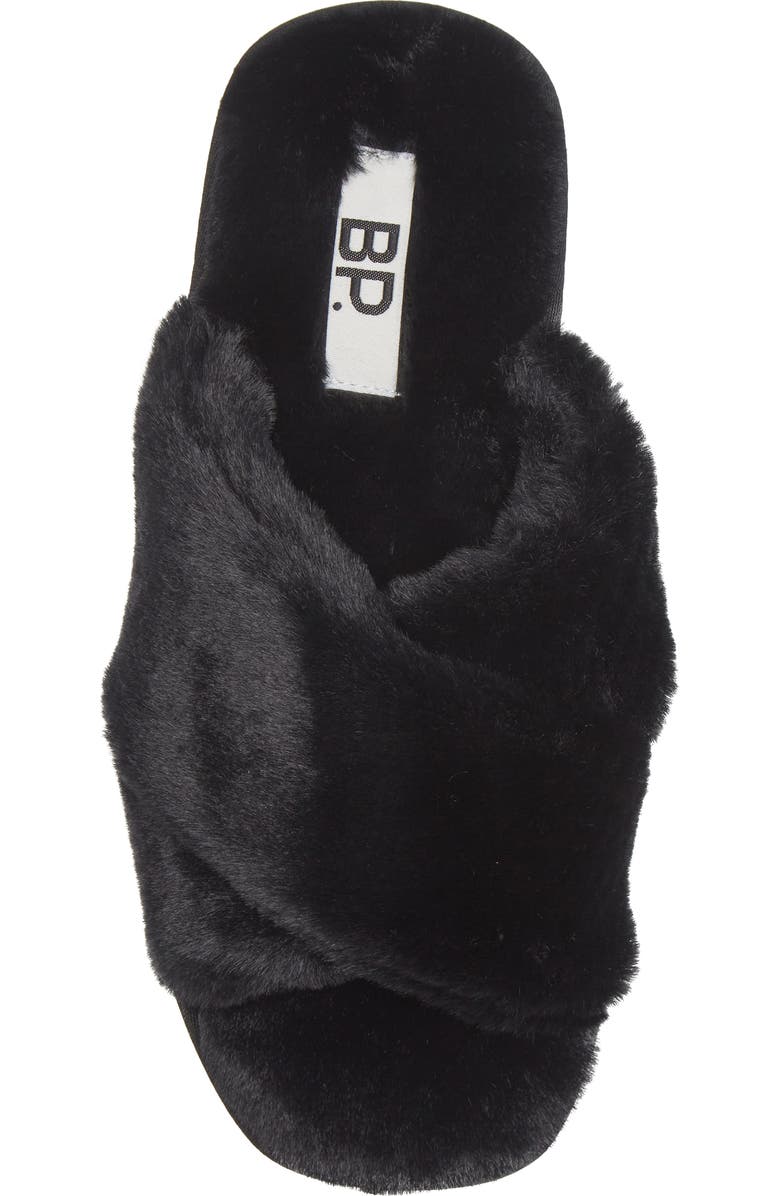 BP. Mae Cross Strap Faux Fur Slipper, Alternate, color,