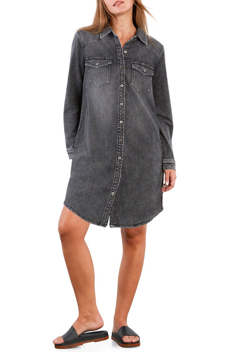 Wash Lab Denim Amanda Long Sleeve Denim Shirtdress, Main, color, Dark Cement