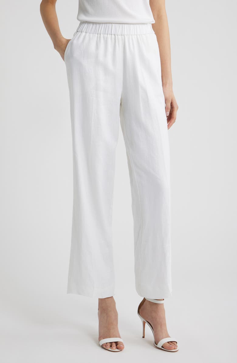 Anne Klein Straight Leg Linen Blend Pants, Main, color, Crisp White