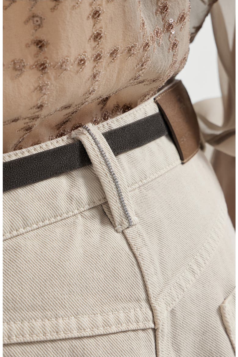 Dyed denim wide cropped trousers with monili, Alternate, color, Sand