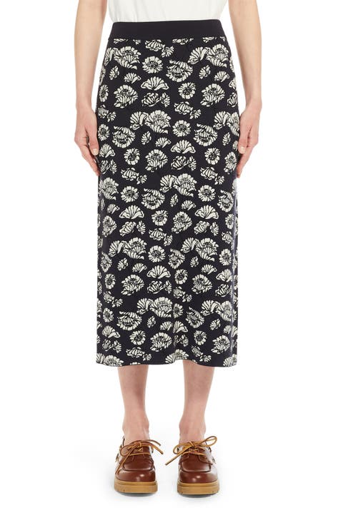 Lena Floral Jacquard Knit Midi Skirt