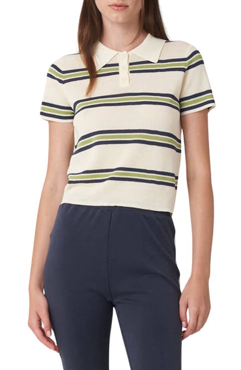 Olive Stripe Knit Polo Shirt