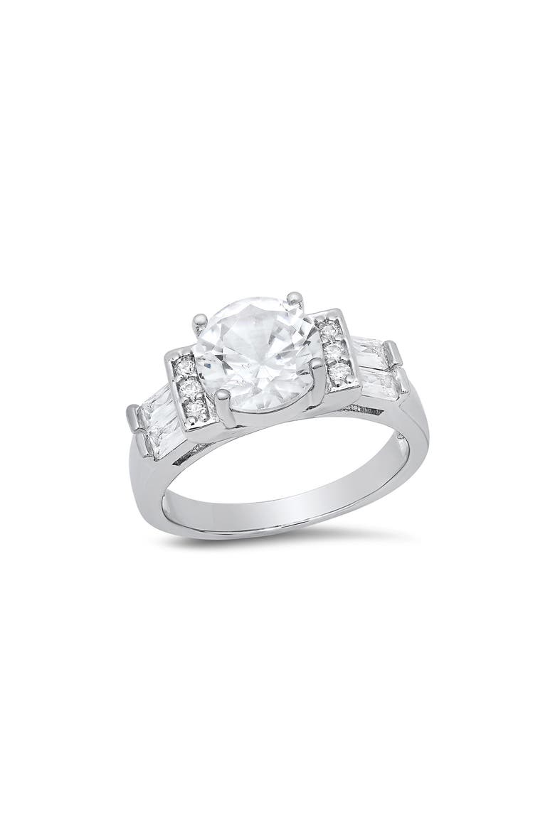 Round Cubic Zirconia Engagement Ring, Main, color, SILVER