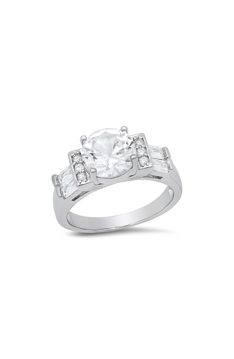 HMY JEWELRY Round Cubic Zirconia Engagement Ring, Main, color, Silver