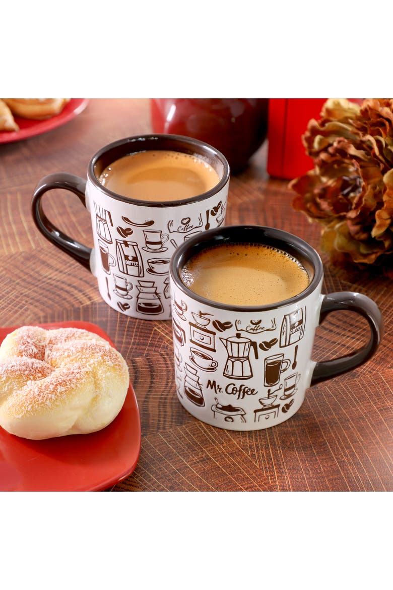 Vintage Brew 4 Piece 18 Ounce Coffee Maker Stoneware Mug Set, Alternate, color, Brown