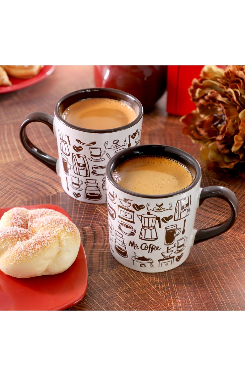 Mr. Coffee Vintage Brew 4 Piece 18 Ounce Coffee Maker Stoneware Mug Set, Alternate, color, Brown