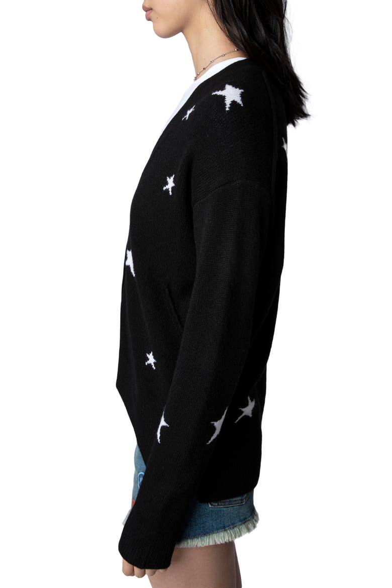 Mirka Star Cashmere Cardigan, Alternate, color, NOIR