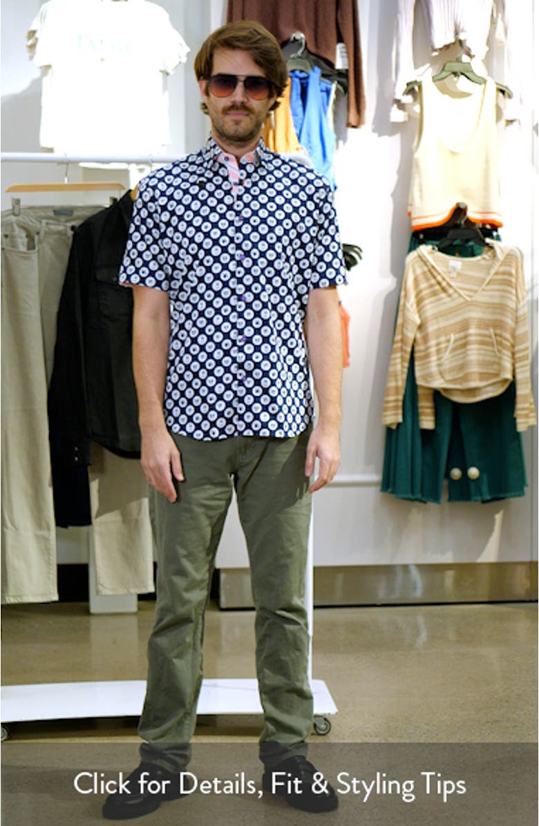 Galileo Dogdot Blue Stretch Short Sleeve Button-Up Shirt, sales video thumbnail