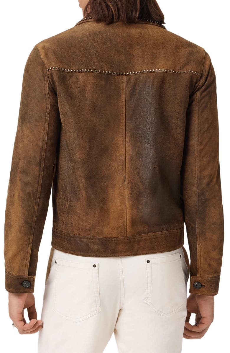 John Varvatos Carson Stud Detail Suede Jacket, Alternate, color, Toffee