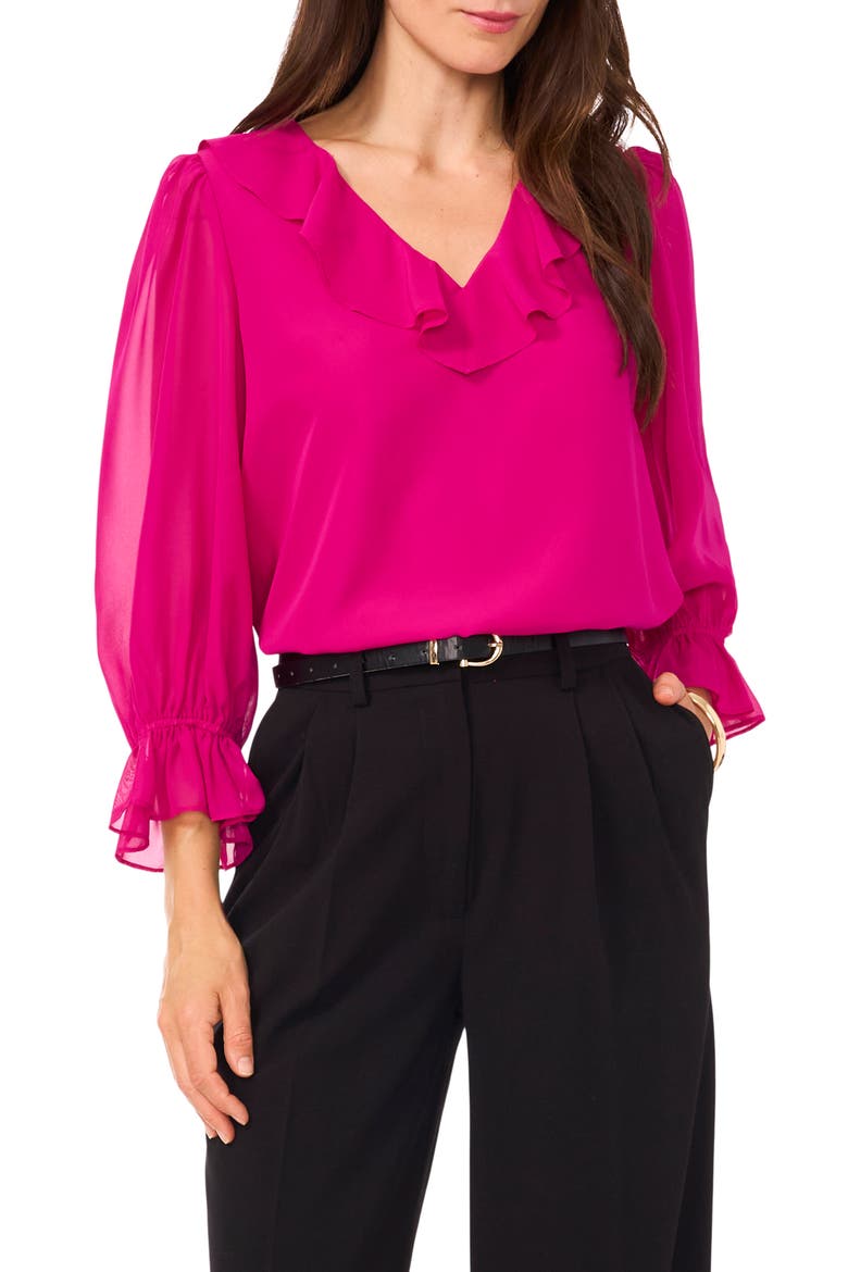 Ruffle Neck Top, Main, color, BERRY PINK