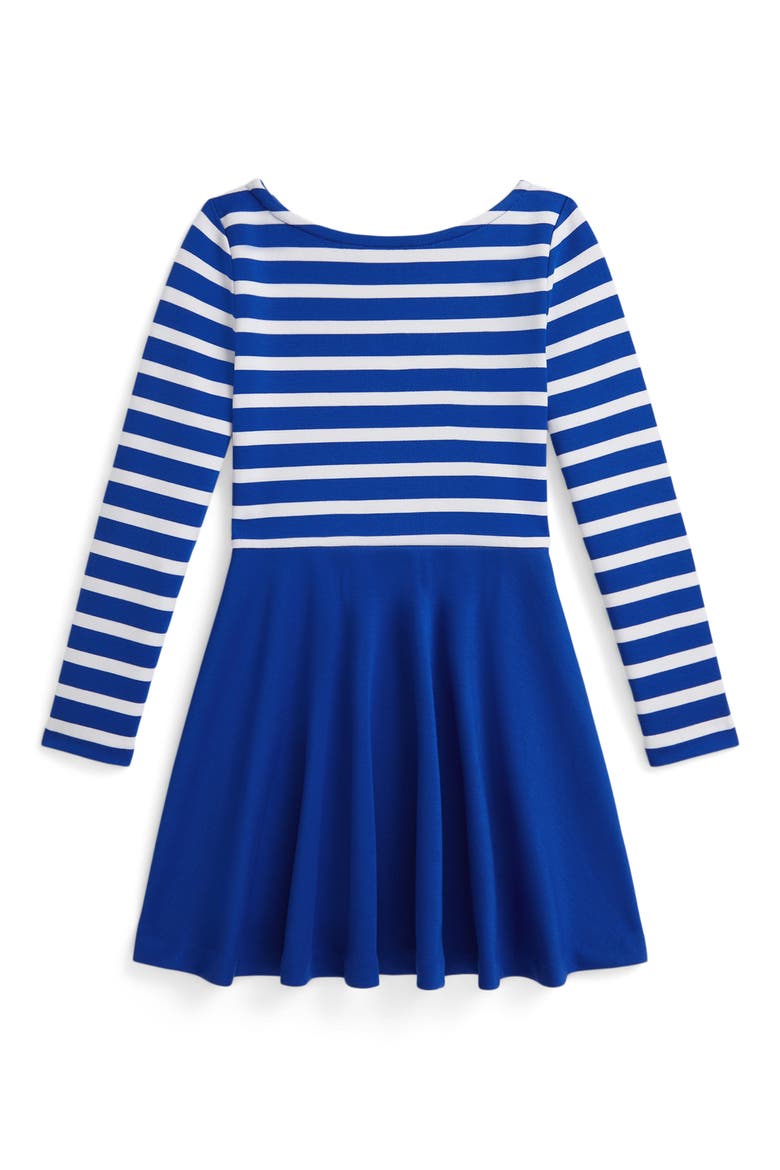 Kids' Stripe Stretch Ponte Dress, Alternate, color, BLUE