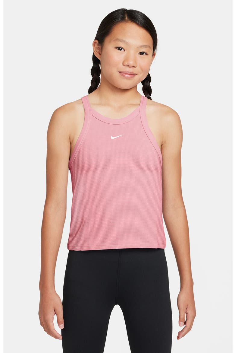 Kids' Dri-FIT High Neck Racerback Tank, Main, color, MEDIUM SOFT PINK/ WHITE