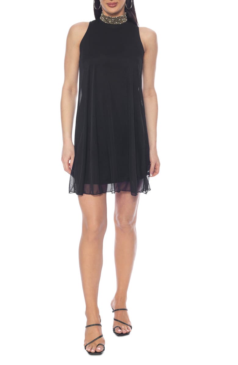 TASH AND SOPHIE Beaded Neck Shift Dress, Main, color, Black / Gold