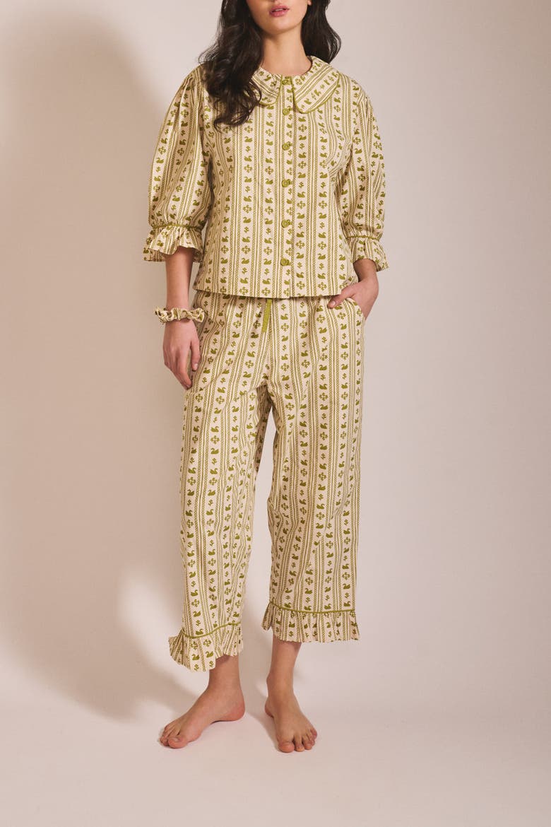 Cotton Swan Cropped Pajamas, Alternate, color, Olive Swan