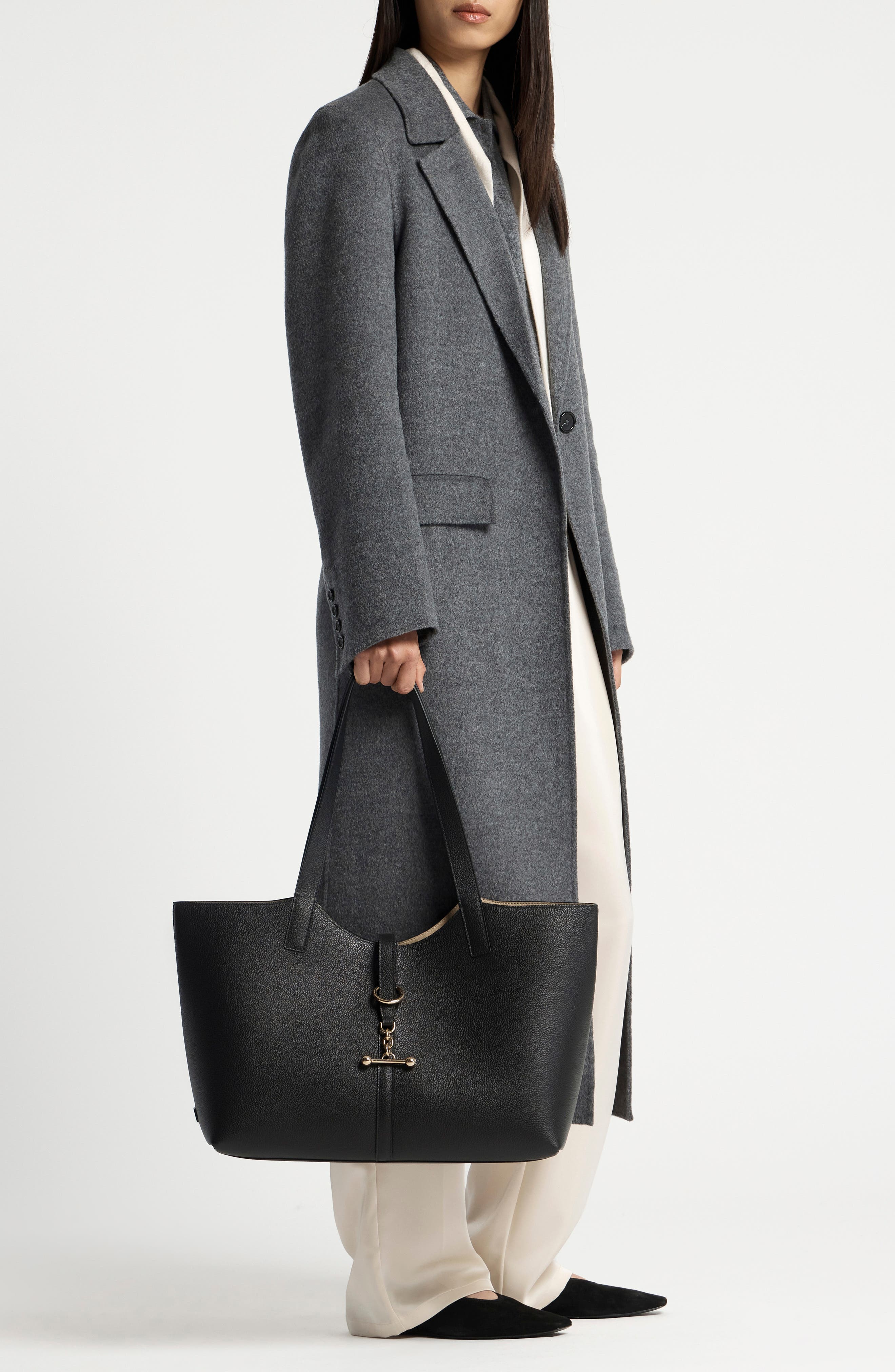 Kite Grain Leather Tote, Alternate, color, BLACK