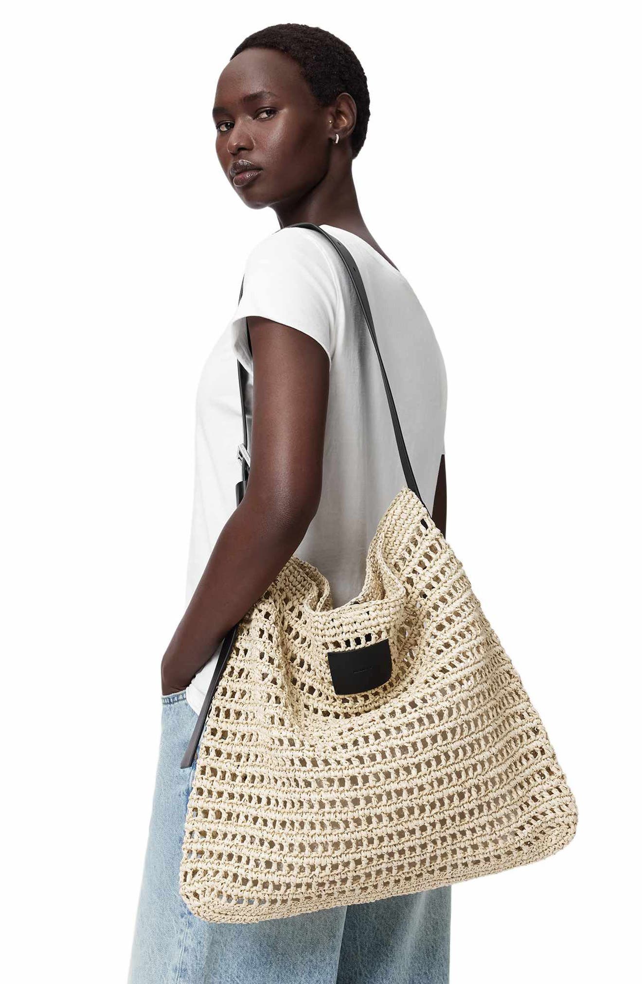 AllSaints Asha Straw Shoulder Bag, Alternate, color, Unbleached White