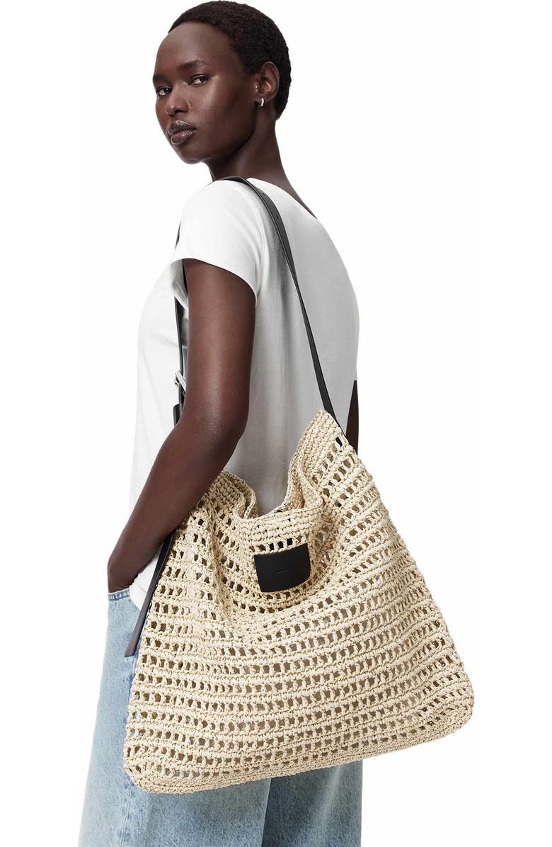 AllSaints Asha Straw Shoulder Bag, Alternate, color, Unbleached White