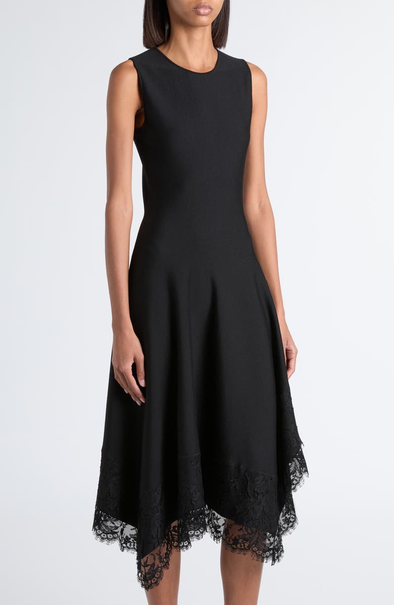 McQueen Lace Detail Asymmetric Dress, Alternate, color, Black/ Black