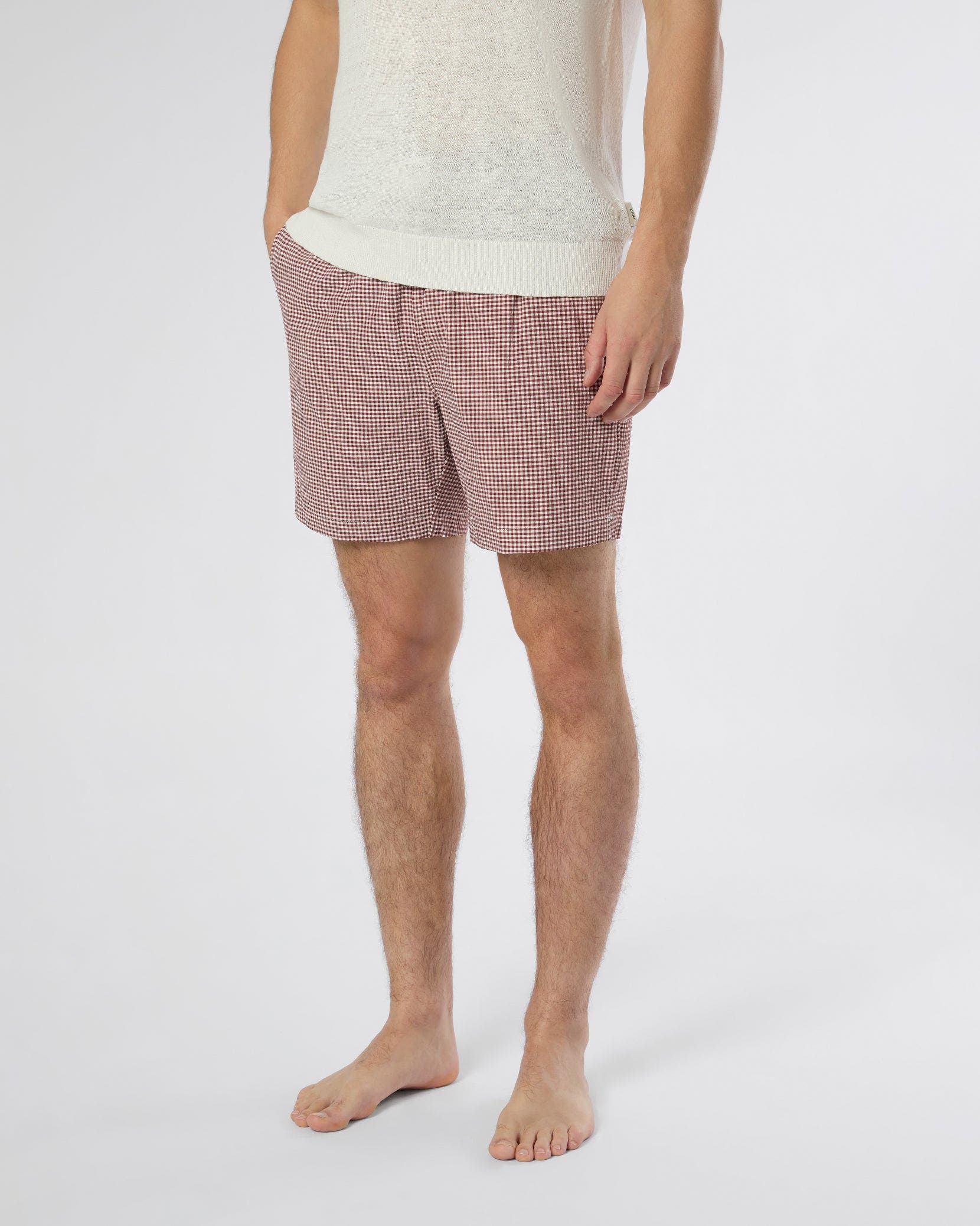 Onia Charles 7" Swim Trunk in Brick/white 