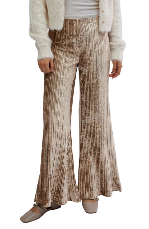 Star Sign Ribbed Wide Leg Velvet Pants