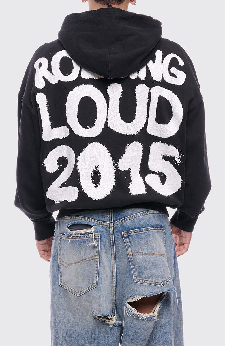 Rolling Loud Mosh Distressed Graphic Zip Hoodie, Alternate, color, Black