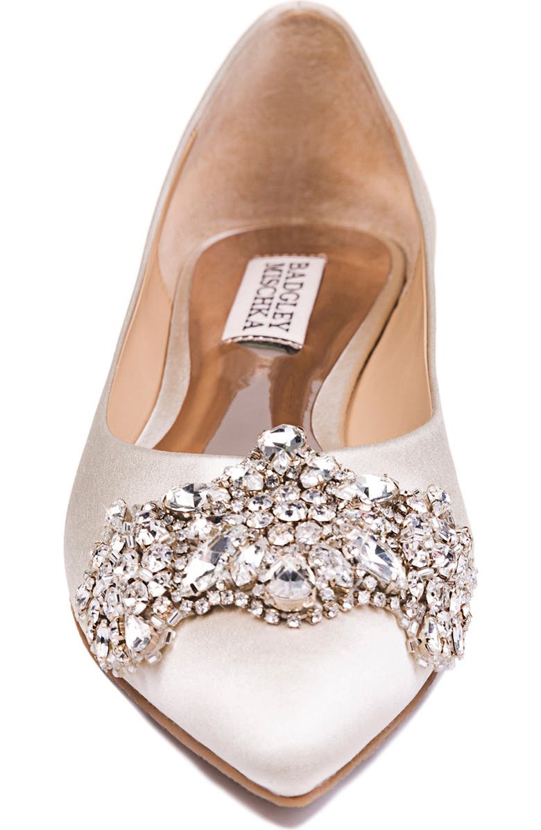 Badgley Mischka Collection Eavan Embellished Satin Flat, Alternate, color,
