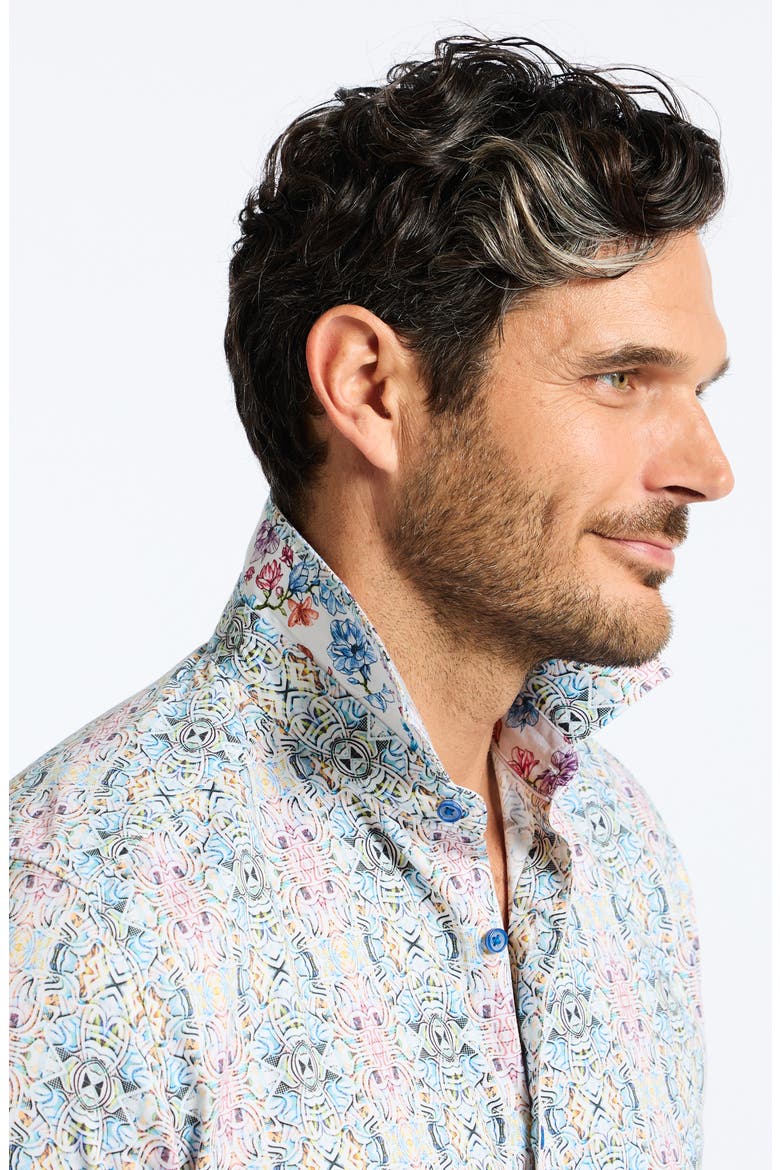 Gomera Tapestry Print Stretch Cotton Button-Up Shirt, Alternate, color, IVORY MULTI
