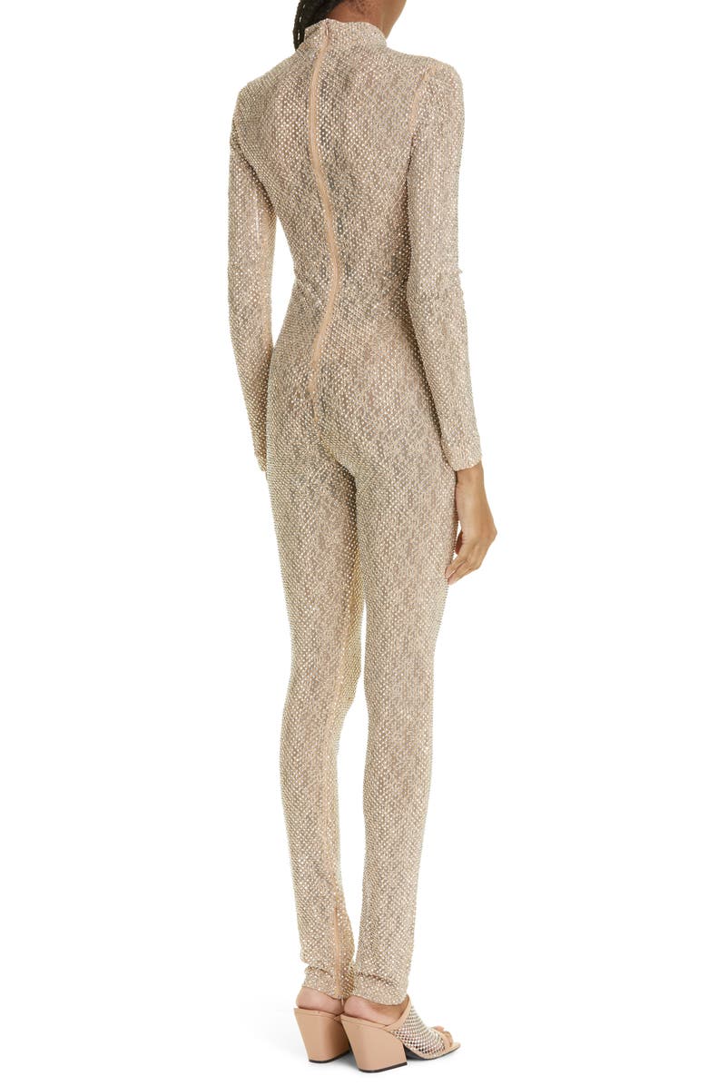 Stella McCartney Crystal Embellished Floral Lace Catsuit, Alternate, color, Light Beige