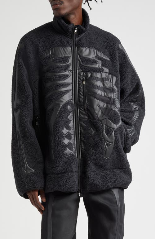 TAKAHIROMIYASHITA TheSoloist. Back Gusset Bone Appliqué Fleece Jacket in Black X Black Bone