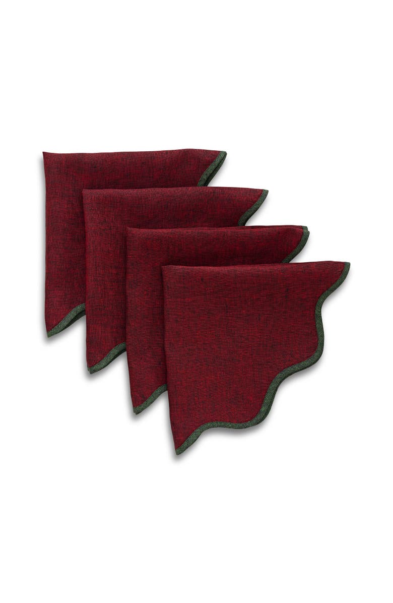 Solino Home Linen Dinner Napkins - Giselle Scallop Edge, 20" x 20", Main, color, Forest Green And Red Garnet