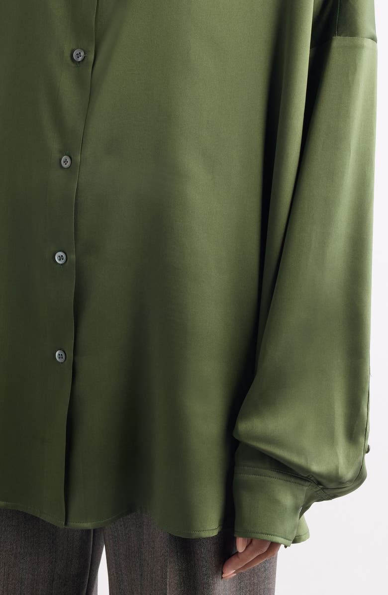 Dries Van Noten Casia Stretch Silk Button-Up Shirt, Alternate, color, Khaki