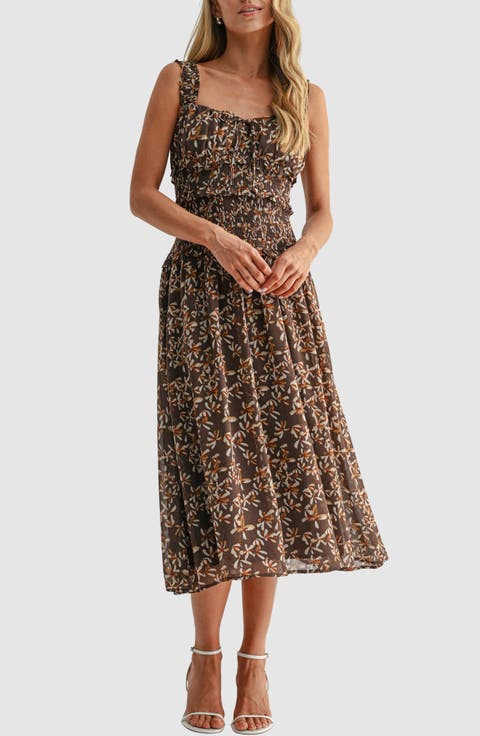 Floral Drop Waist Tiered Midi Dress