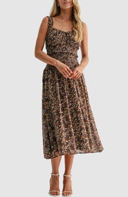 All in Favor Floral Drop Waist Tiered Midi Dress