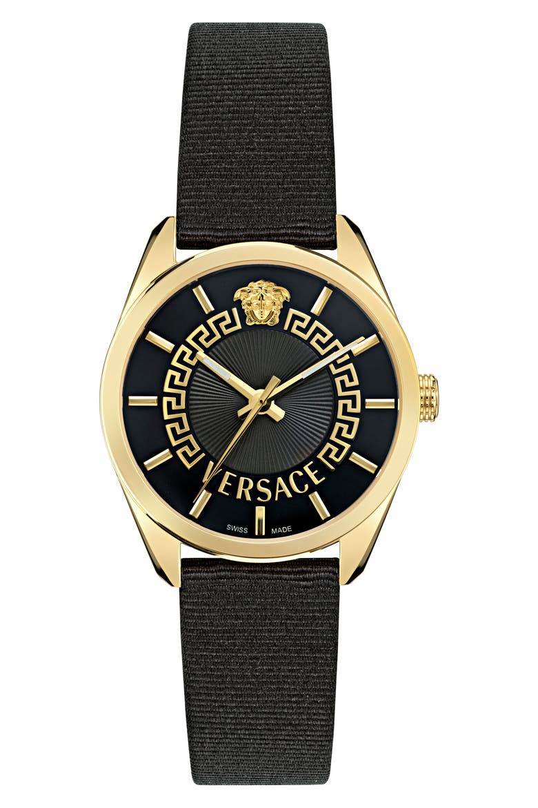 New V-Circle Fabric Strap Watch, 36mm, Main, color, IP YELLOW GOLD