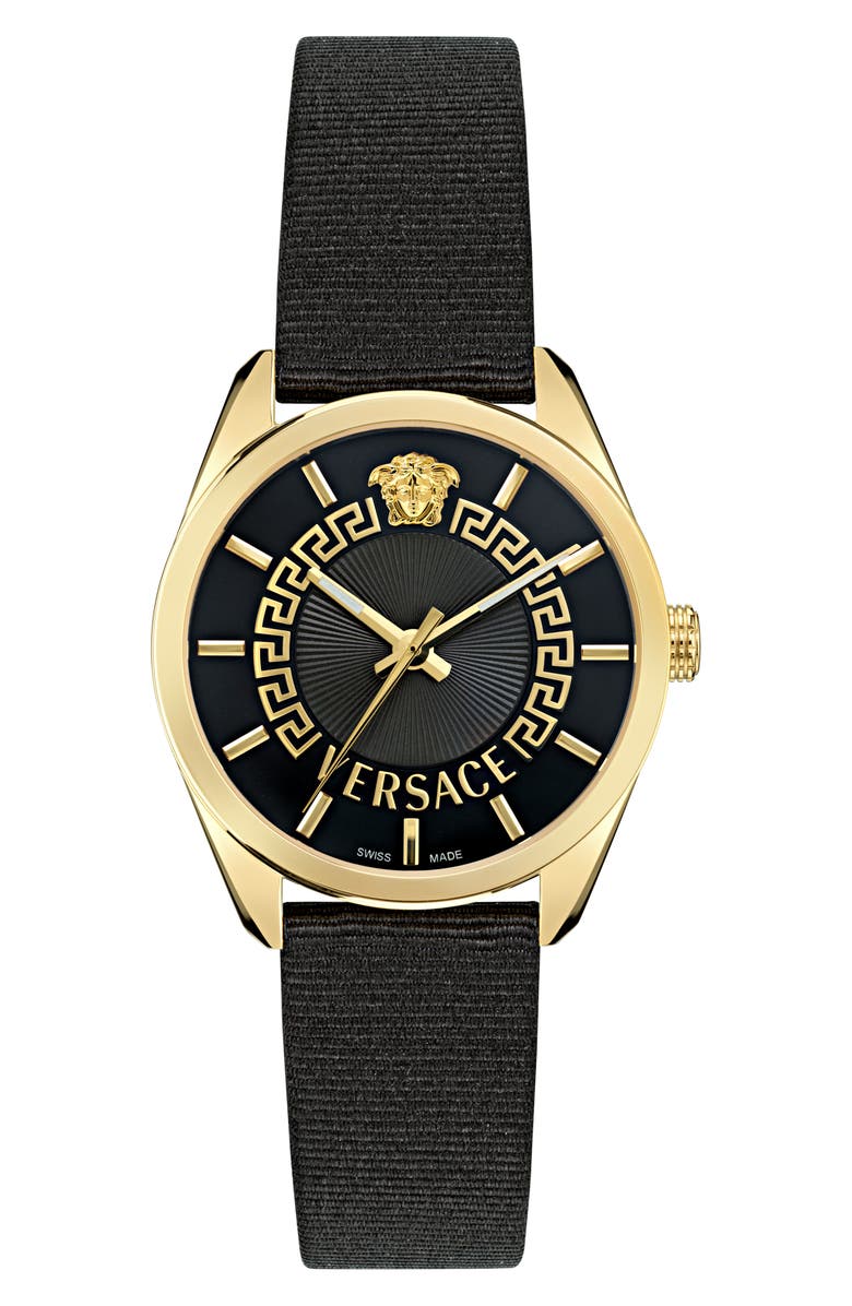 Versace New V-Circle Fabric Strap Watch, 36mm, Main, color, 