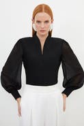 Karen Millen Zip Detail Chiffon Sleeve Knit Top