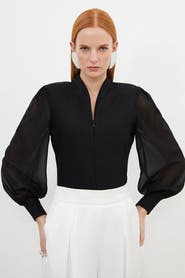 Karen Millen Zip Detail Chiffon Sleeve Knit Top