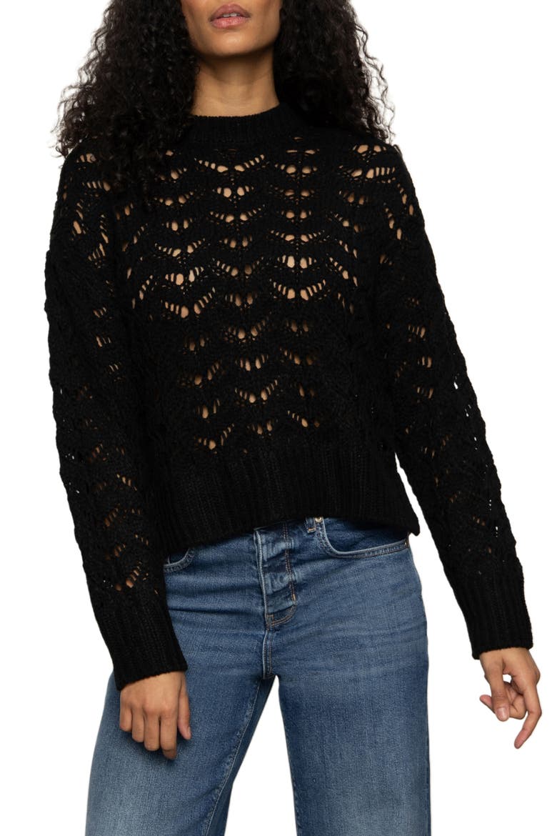 Boheme Open Stitch Sweater, Main, color, BLACK