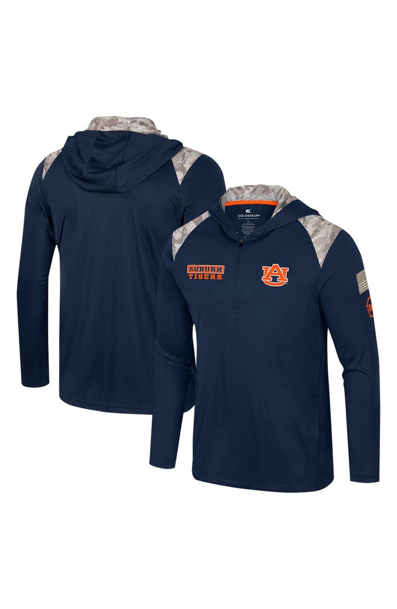 COLOSSEUM Men's Colosseum Navy Auburn Tigers OHT Military Appreciation Quarter-Zip Hoodie Jacket, Alternate, color, 