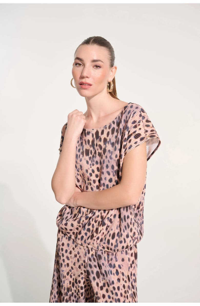 JOSEPH RIBKOFF Pleated Scuba Crepe Animal Print Cocoon Top, Main, color, Beige/Multi