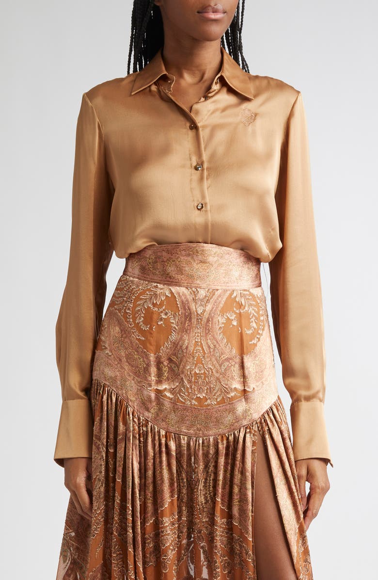 Zimmermann Hypnotic Silk Button-Up Shirt, Main, color, Biscuit