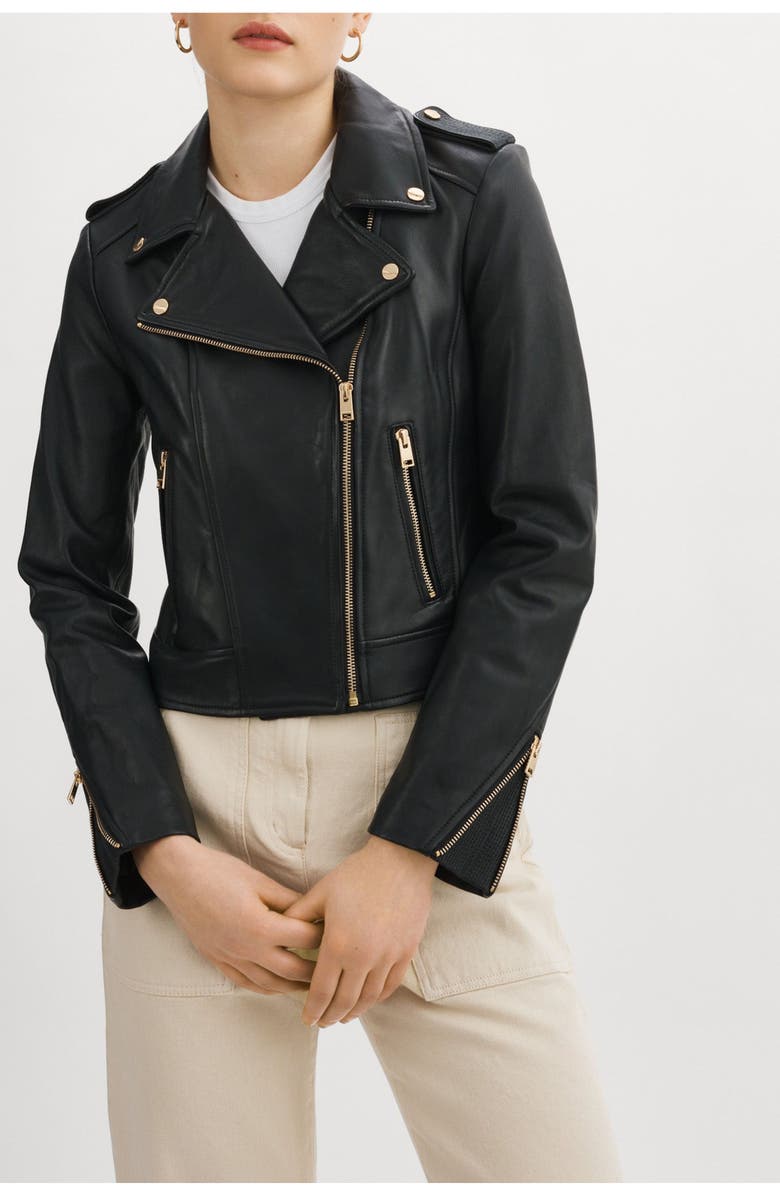 LAMARQUE DONNA GOLD | Iconic Leather Biker Jacket, Alternate, color, Black