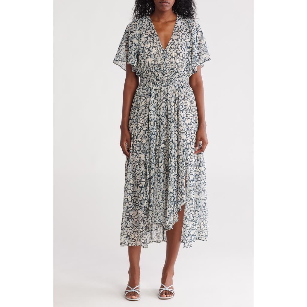LOVESTITCH LOVESTITCH FLORAL SHORT SLEEVE SMOCKED WAIST MAXI DRESS