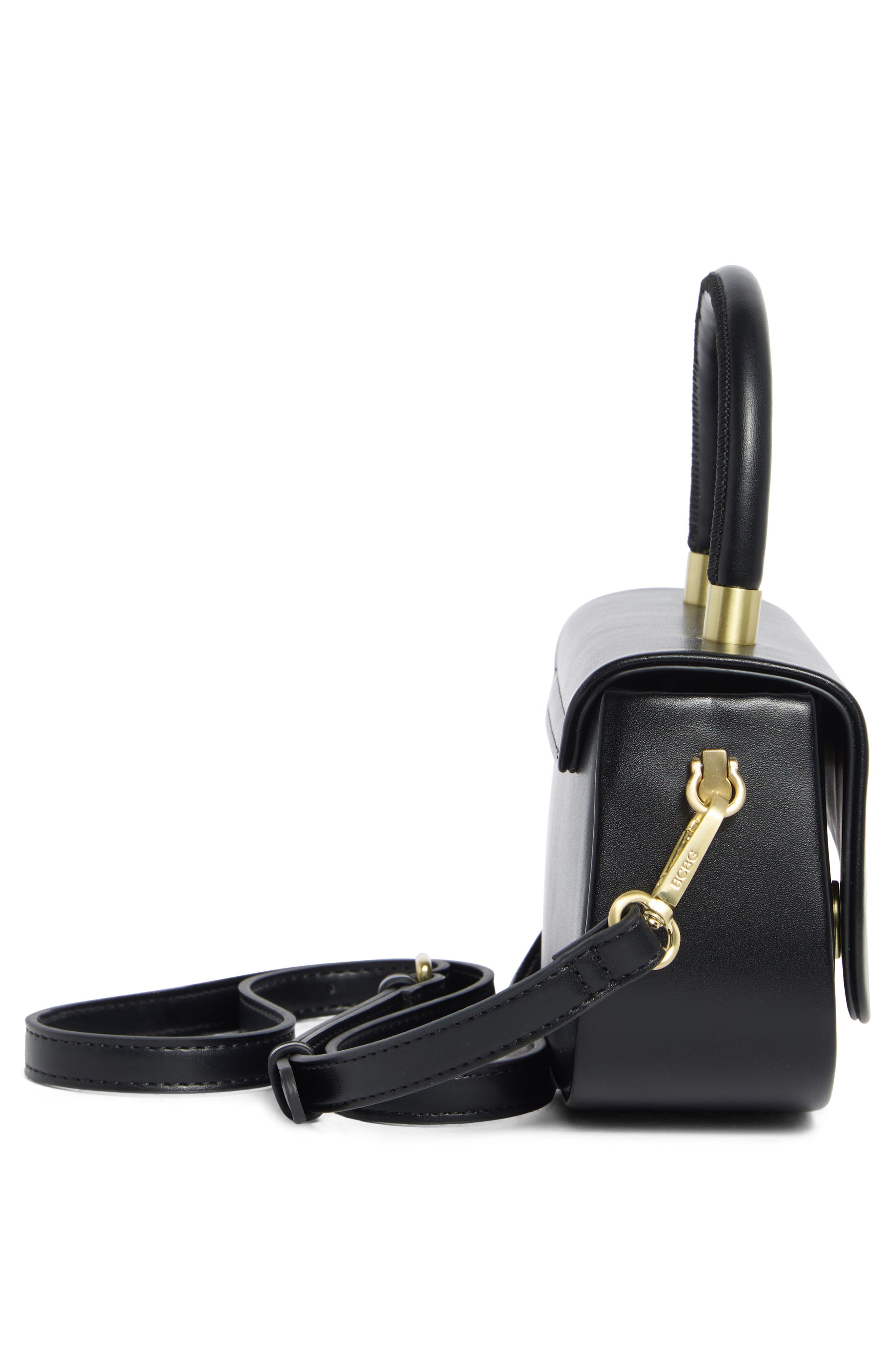 BCBG Asymmetric Flap Top Handle Bag, Alternate, color, Black