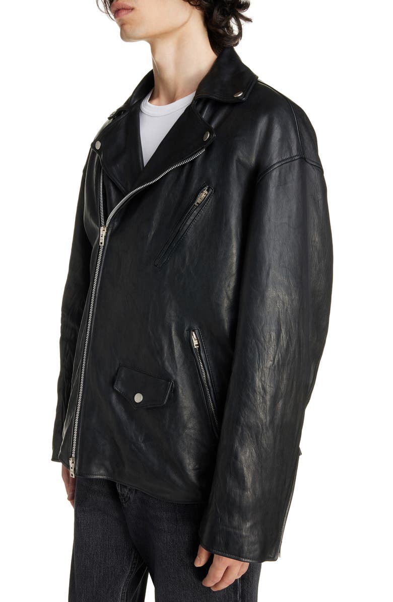 Acne Studios Oversize Leather Motorcycle Jacket, Alternate, color,