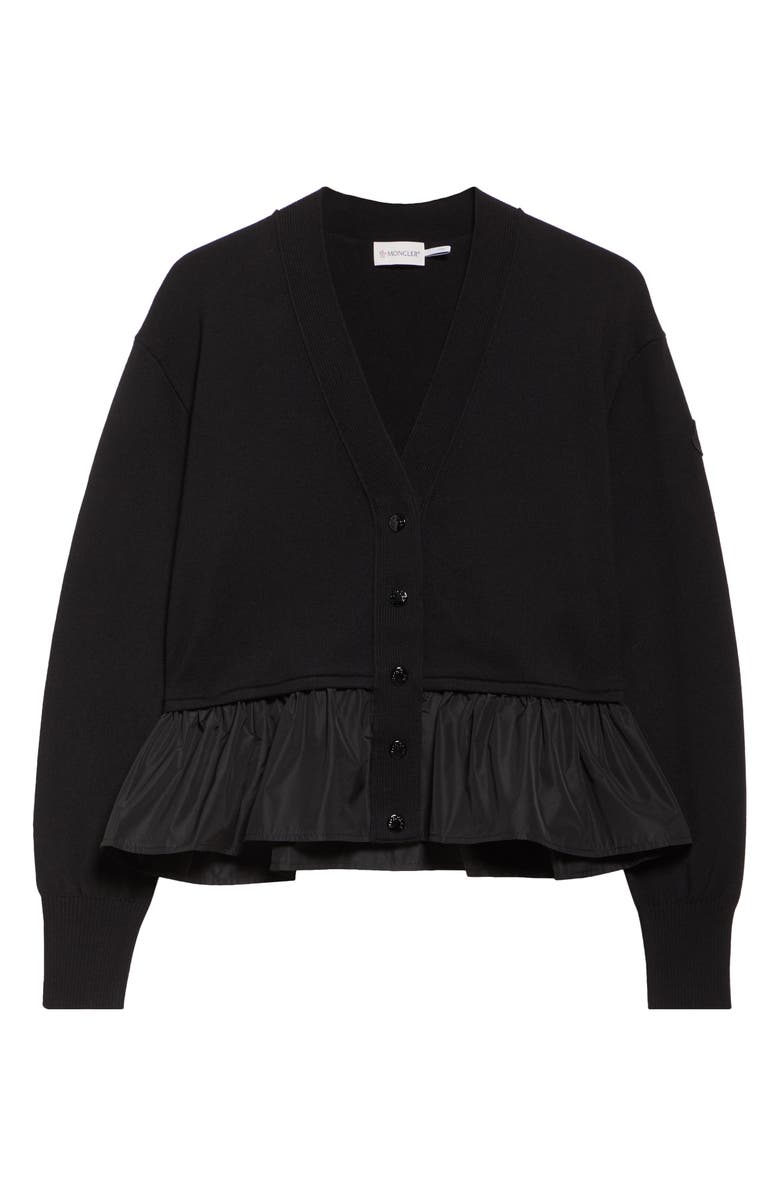 Moncler Flounce Hem Cardigan, Alternate, color, Black