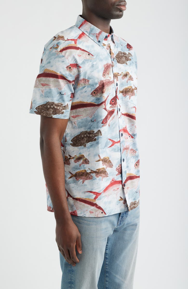 Kahala Micah's Catch Short Sleeve Button-Down Shirt, Alternate, color, Silver Blue