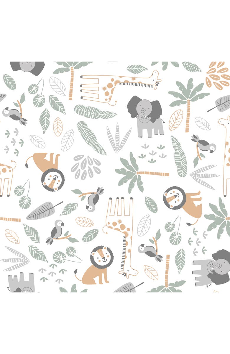 Lambs & Ivy Jungle Friends 100% Cotton Safari Animals Baby Fitted Crib Sheet, Alternate, color, White Multicolor