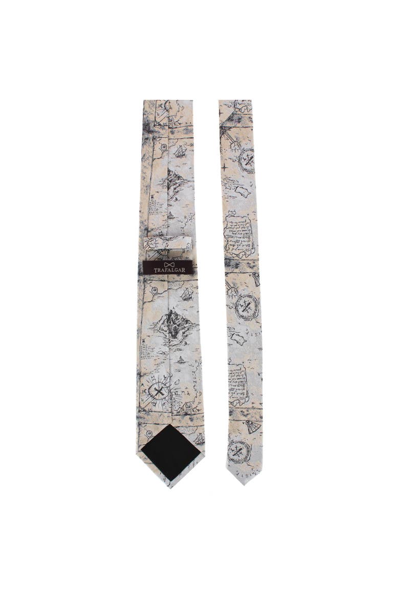 Sparrow's Bounty Treasure Map Silk Novelty Necktie, Alternate, color, Light Tan